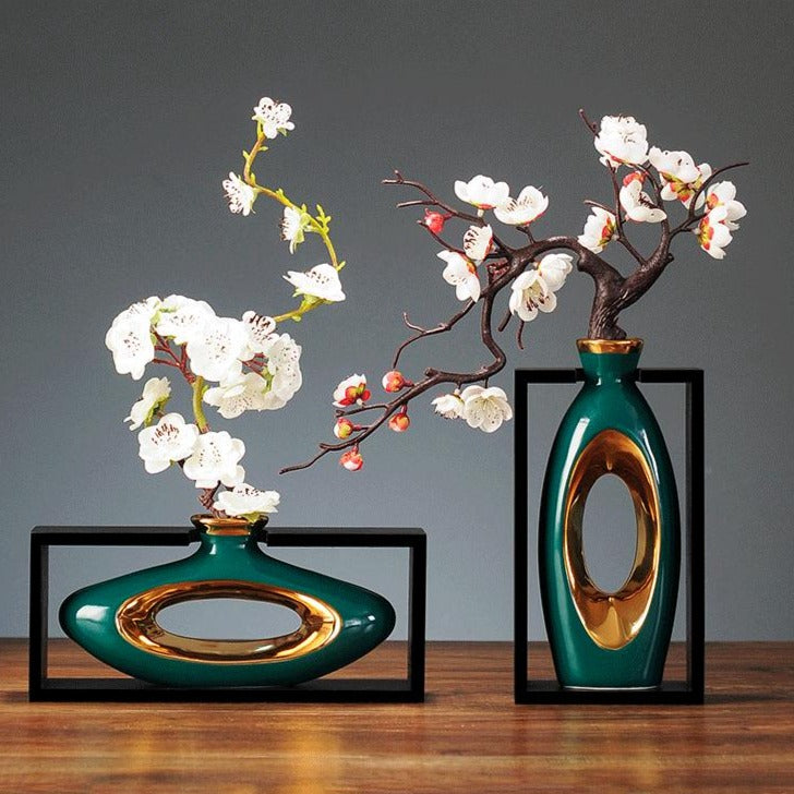 Wazon dekoracyjny ceramiczny złoty wyrafinowany do wnętrz