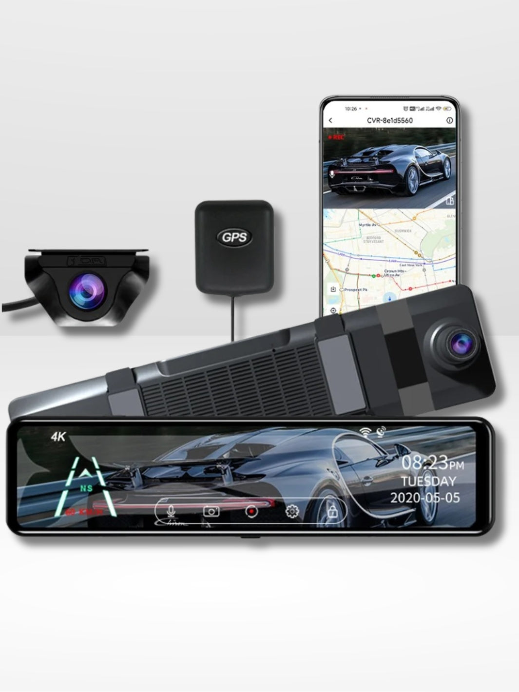 Lusterko Wsteczne z Kamerą 4K z GPS i Nagrywaniem
