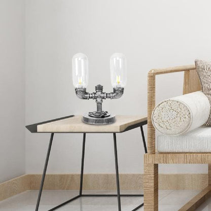 Elegancka lampa stołowa ze szkła przezroczystego z okrągłym abażurem
