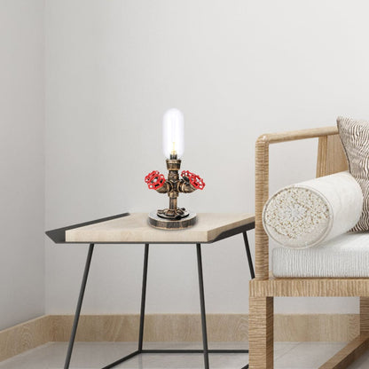Elegancka metalowa lampa stołowa z industrialnym abażurem