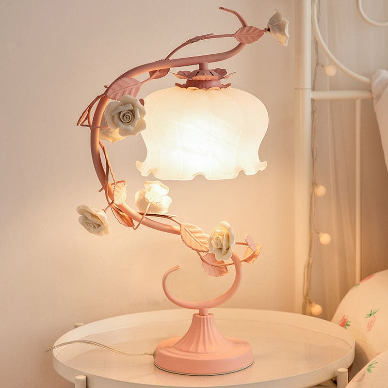 Lampa stołowa Charme Campagne z ceramicznym kwiatem