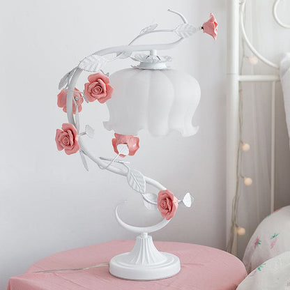 Lampa stołowa Charme Campagne z ceramicznym kwiatem