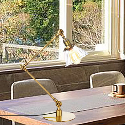 Elegancka lampa stołowa z przezroczystego stożkowego szkła