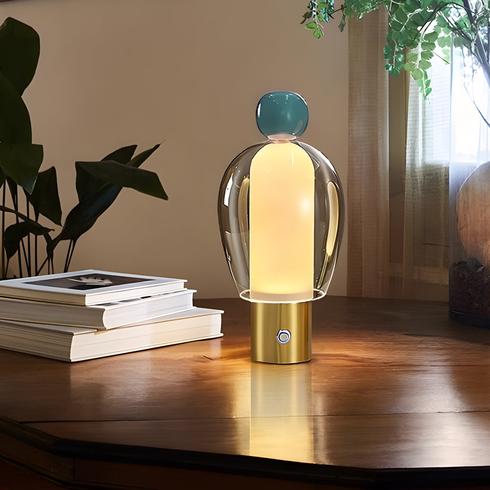 Elegancka lampka biurkowa ze szkła z regulowaną diodą LED