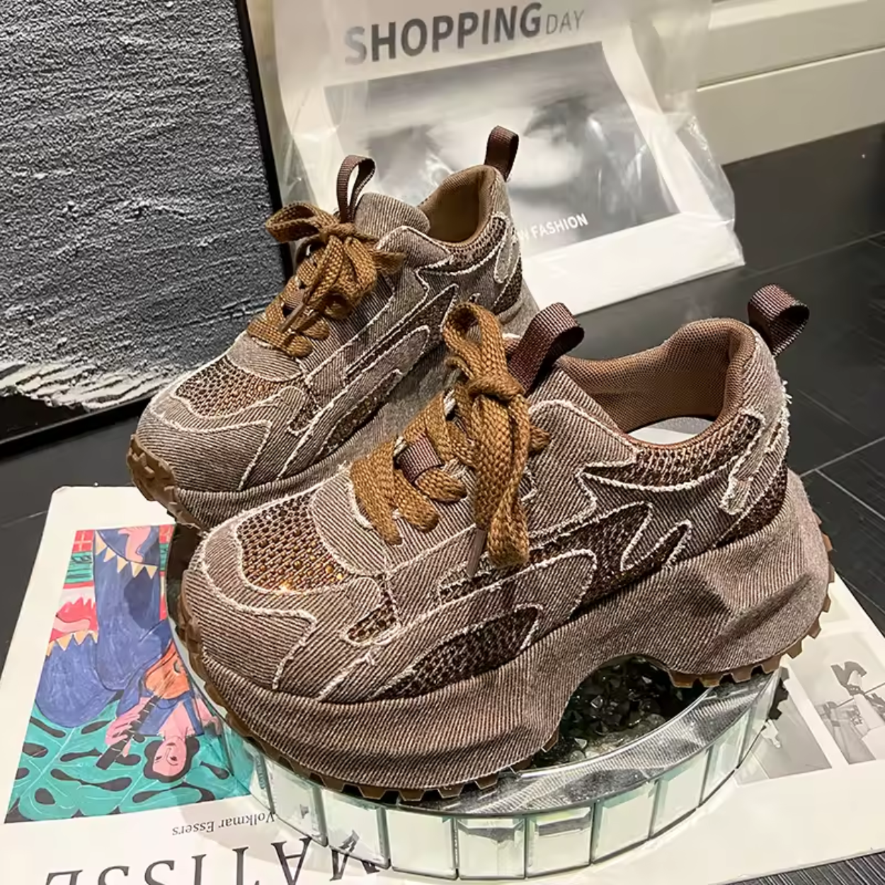 Damskie Sneakersy Chunky z Błyszczącymi Cekinami Glamour