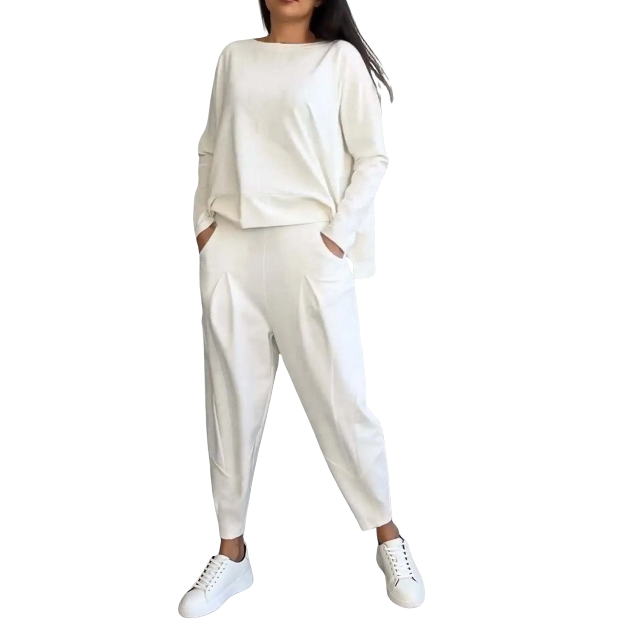 Damski zestaw casual 2-częściowy bluza i spodnie z wysokim stanem