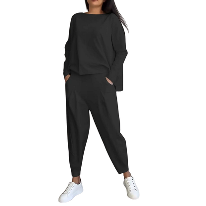 Damski zestaw casual 2-częściowy bluza i spodnie z wysokim stanem