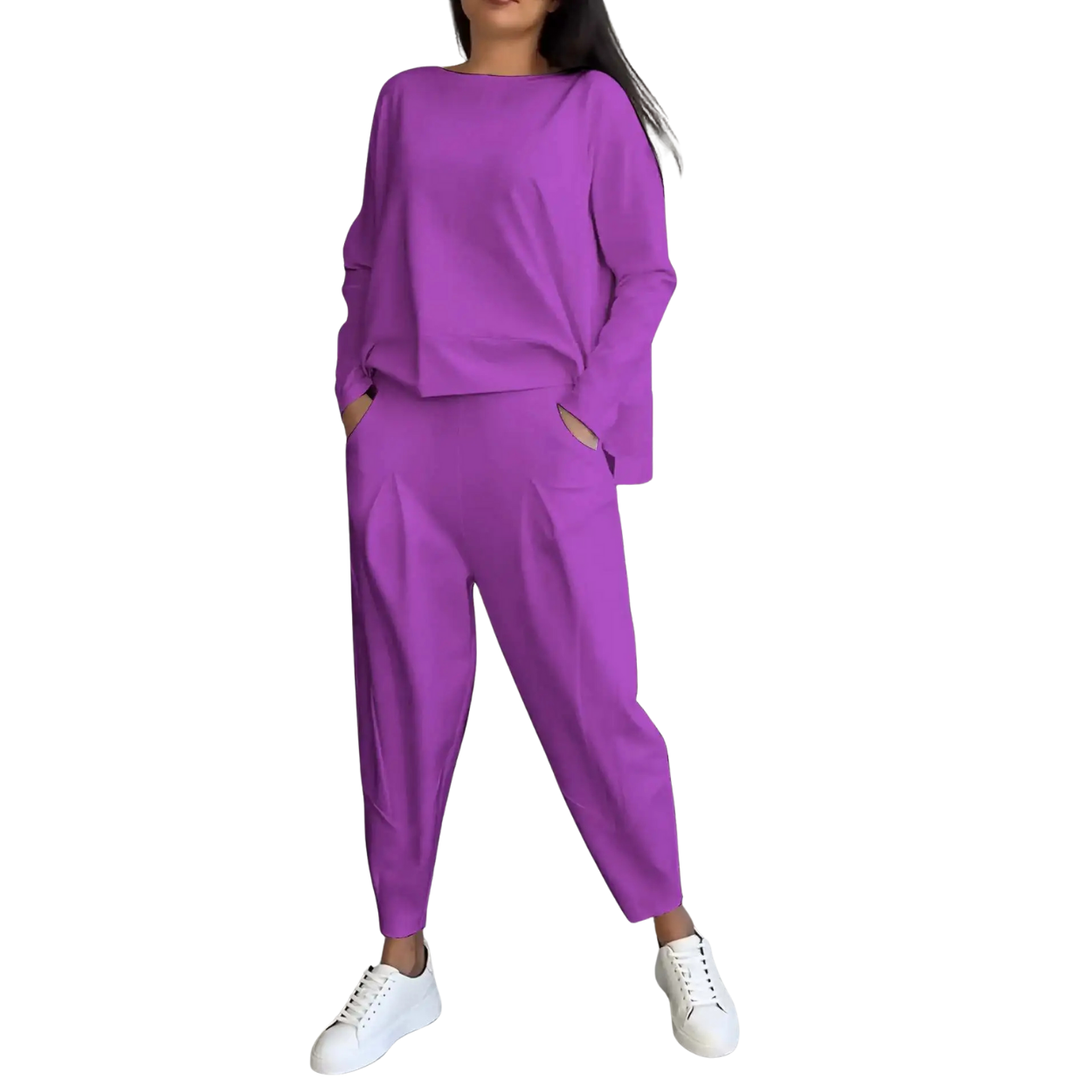 Damski zestaw casual 2-częściowy bluza i spodnie z wysokim stanem