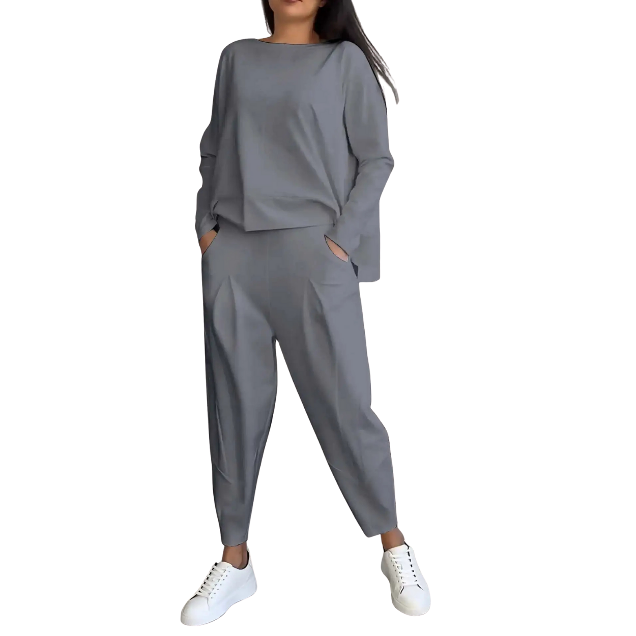 Damski zestaw casual 2-częściowy bluza i spodnie z wysokim stanem