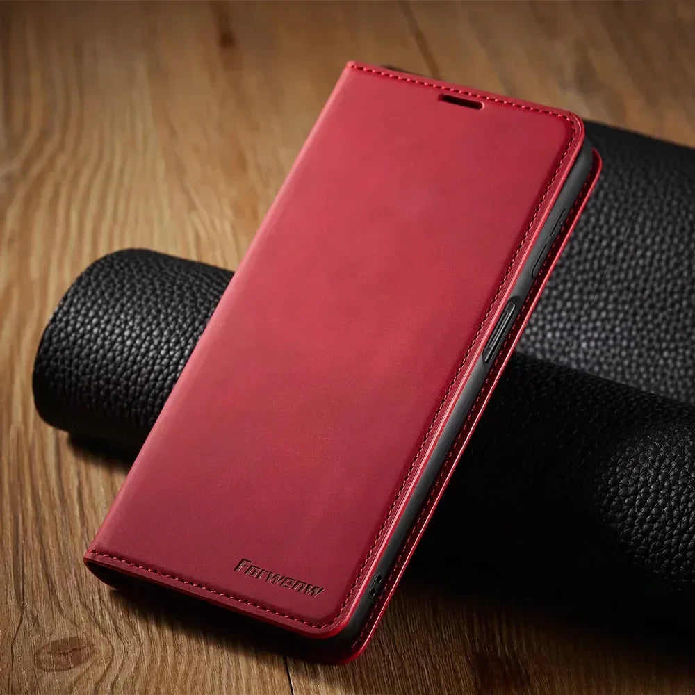Magnetyczne etui skórzane na telefon z kieszenią na karty