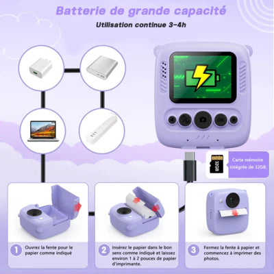 Marcherelle™ – Appareil Photo Enfant Instantané 1080p avec Carte 32Go Incluse
