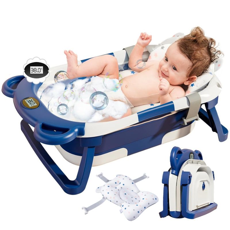 Marcherelle™ – Baignoire Bébé Pliable avec Matelas Ergonomique, 0–24 Mois