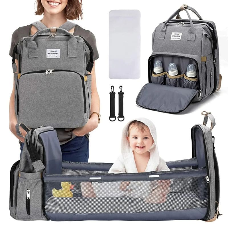 Marcherelle™ – Sac à Langer Sac à Dos 3-en-1 avec Lit Bébé & Grande Capacité