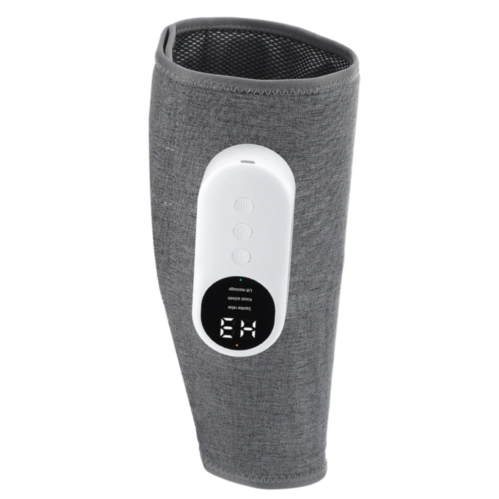 Masseur pour mollets avec affichage numérique et fonction de chauffage intégré.