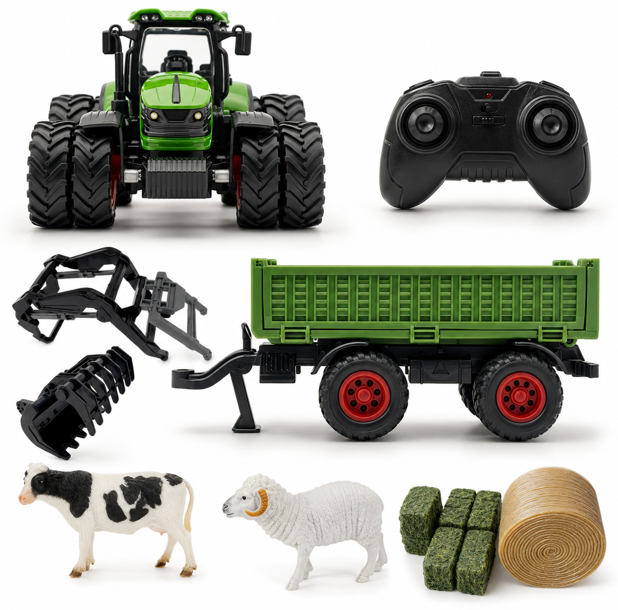 Zdalnie sterowany traktor zabawka dla dzieci z metalową przyczepą