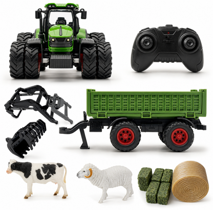 Zdalnie sterowany traktor zabawka dla dzieci z metalową przyczepą