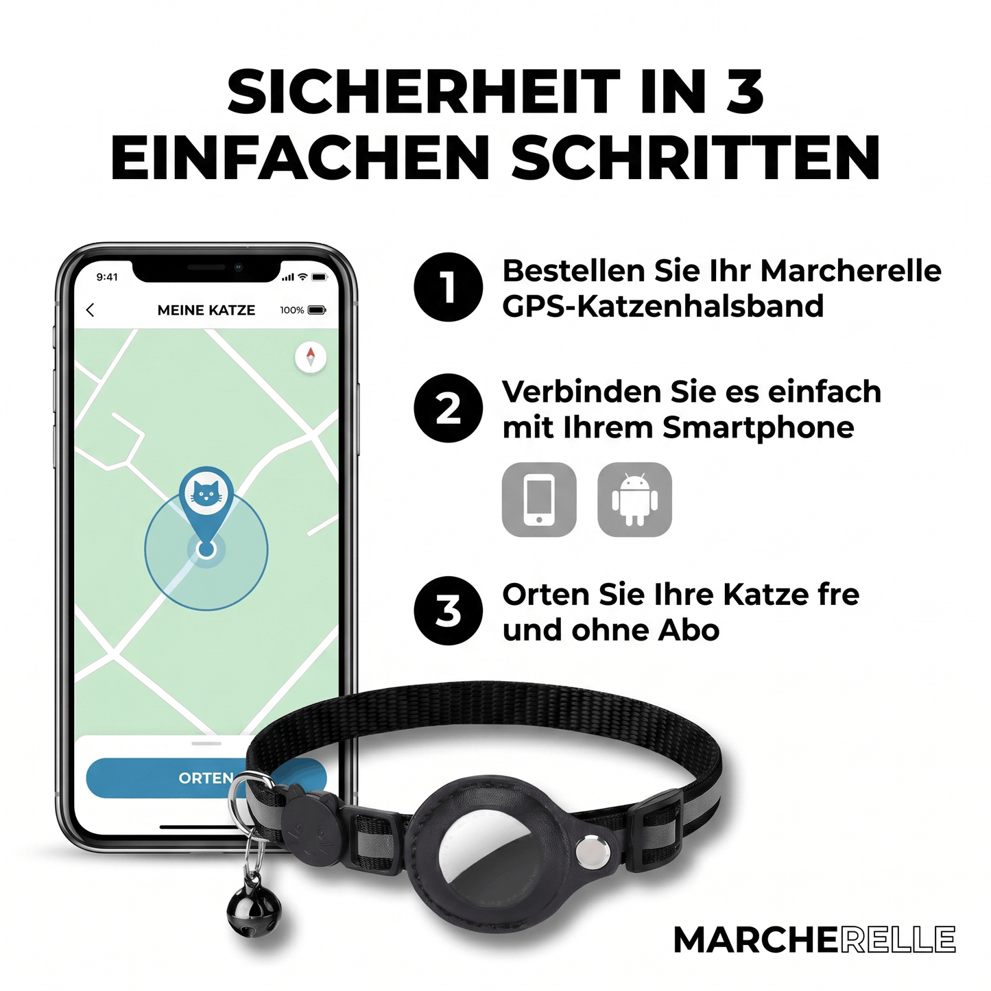Macherelle™ – obroża GPS dla kota bez abonamentu | Kompatybilna z iOS i Android