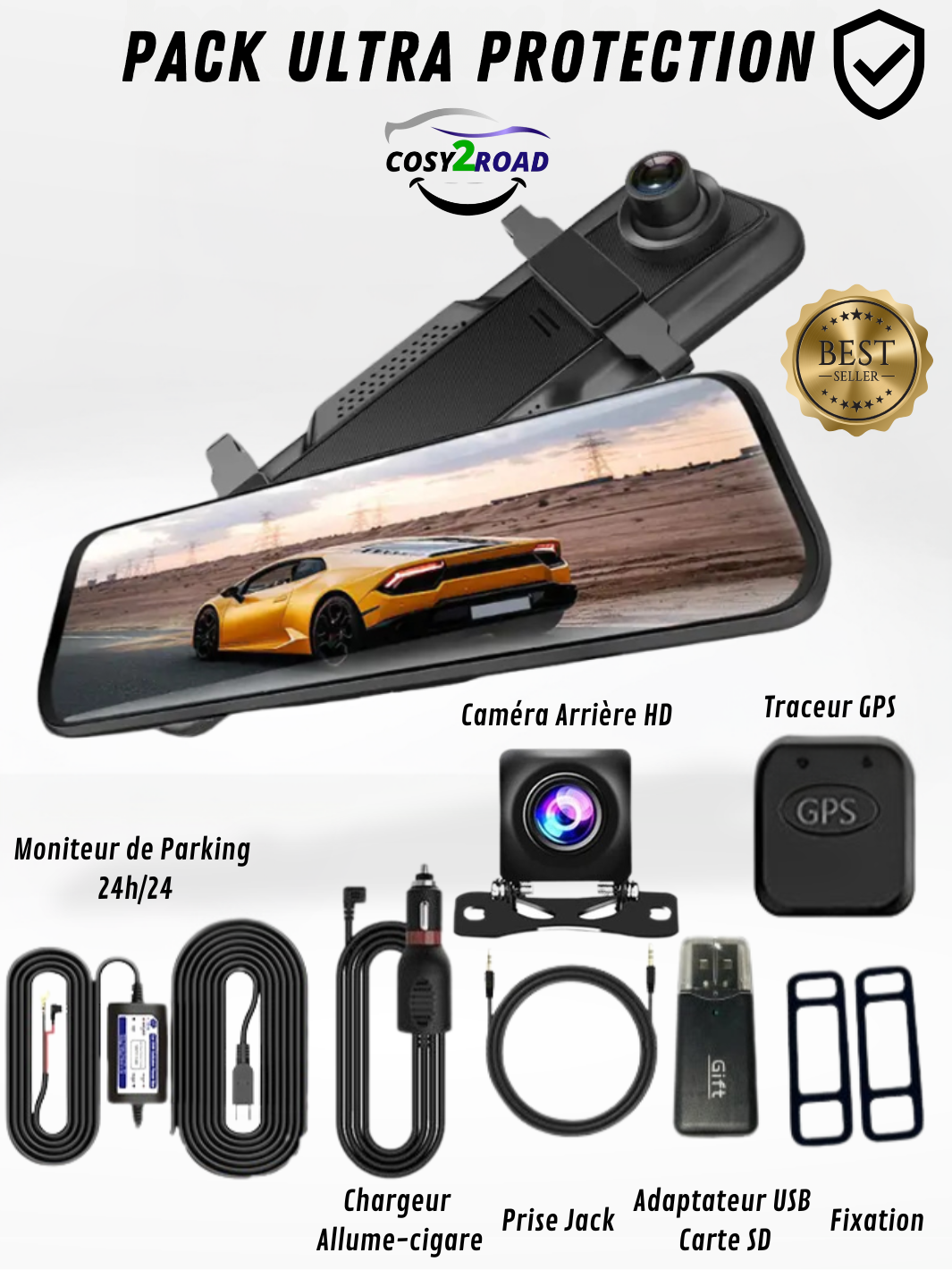 Lusterko z kamerą 4K przód/tył z CarPlay i nagrywaniem