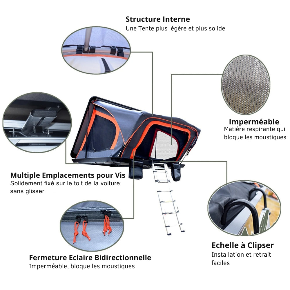 Namiot Dachowy dla 2 Osób do Samochodu z Twardym Zamknięciem